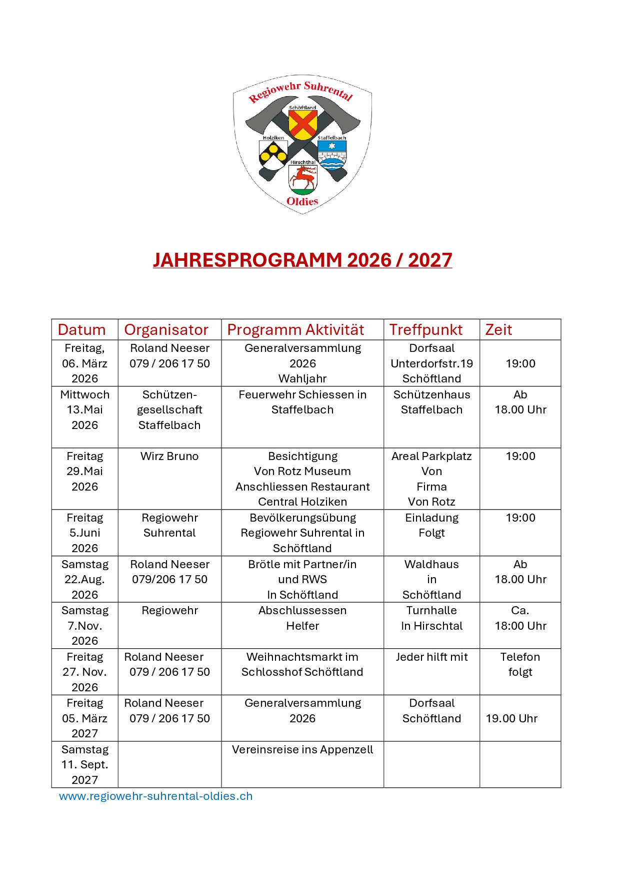 4. 2026 Jahresprogramm Regiowehr Oldies